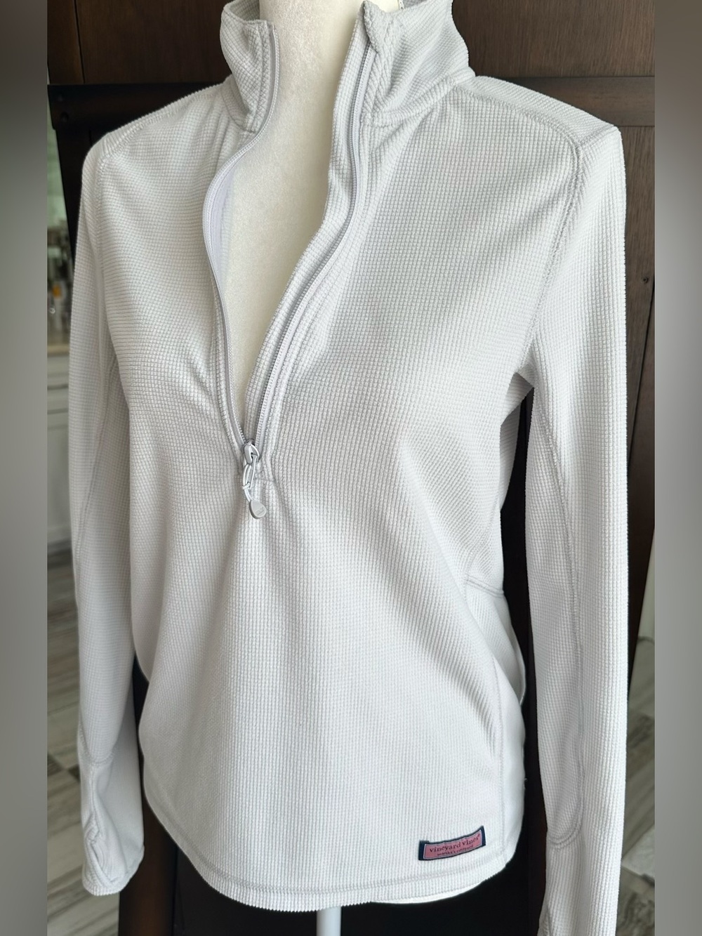 Vineyard Vines Light Grey Waffle-Knit Quarter Zip Pullover